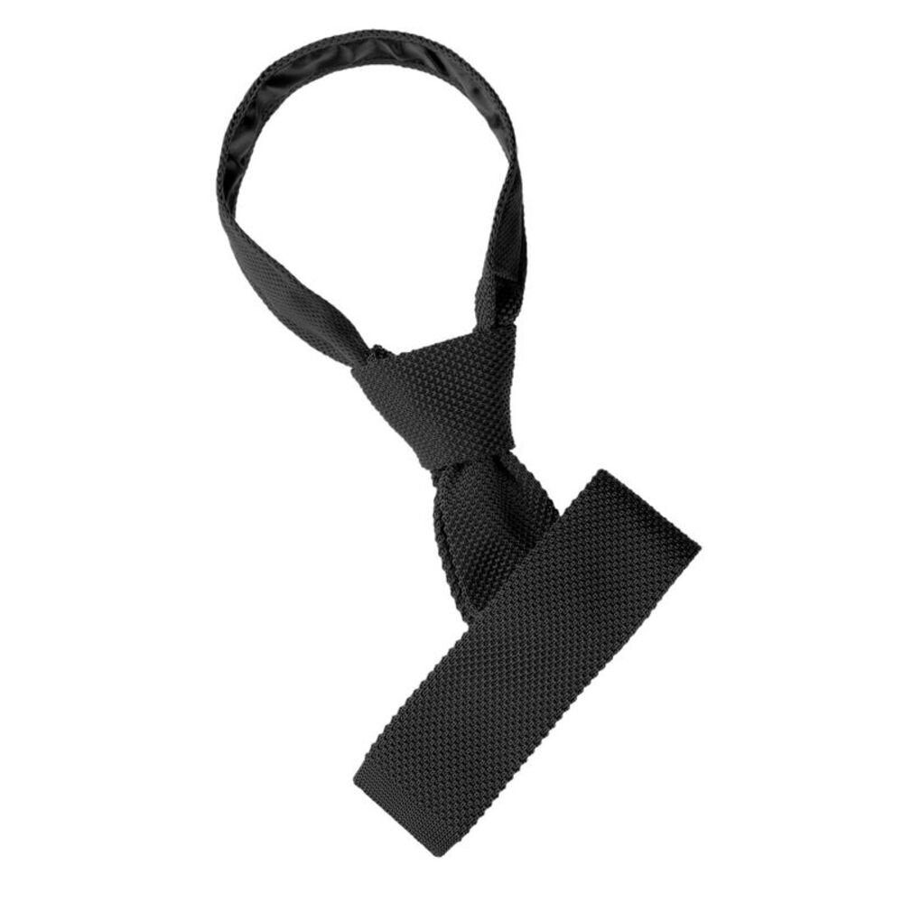 Self-Tied Solid Color Skinny Flat Tips Designed Knit Ties Black
